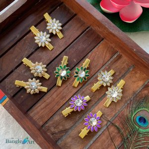 Kundan Flower Design Alligator Hair Clip