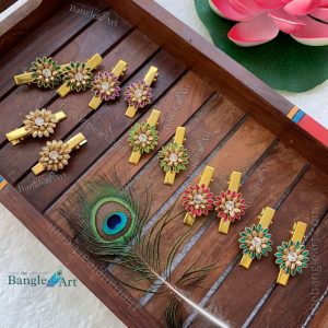 Kundan Alligator Hair Clip - Handmade