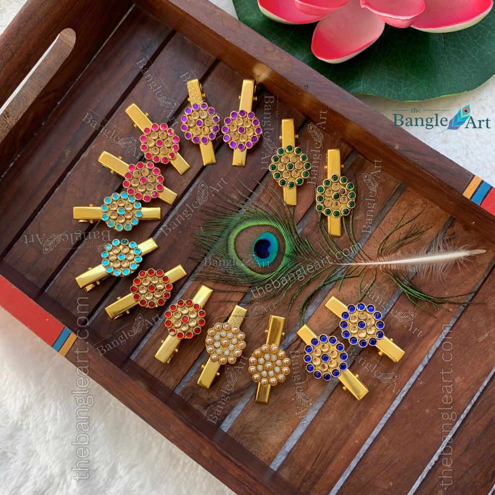 Kundan Alligator Hair Clip - Handmade