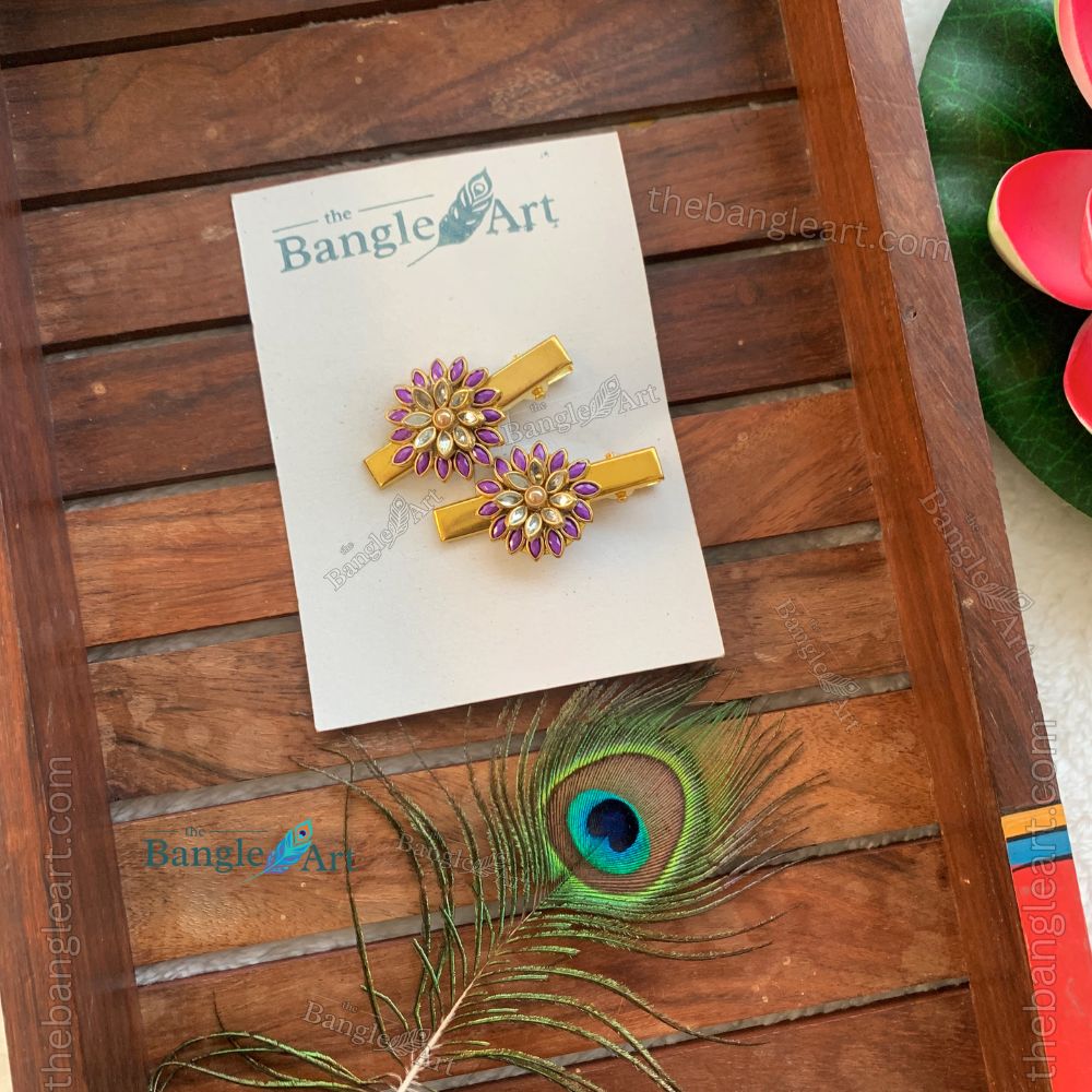 Kundan 3D Flower Design Alligator Hair Clip