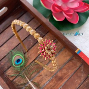 Kundan Headband Pearl Gold Heart Shape with Flower