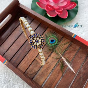 Kundan Headband Pearl White Heart with Flower